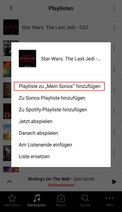 First open the Sonos app and add the playlist to «My Sonos».