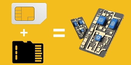 Die SIM-Karte, die auch Datenspeicher ist.