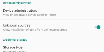 Le «Unknown Sources» consentono l'installazione da tutte le fonti, non solo da Google Play Store