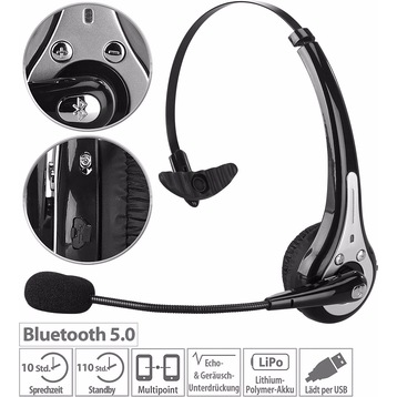 Callstel Casque mono professionnel avec Bluetooth, réduction du