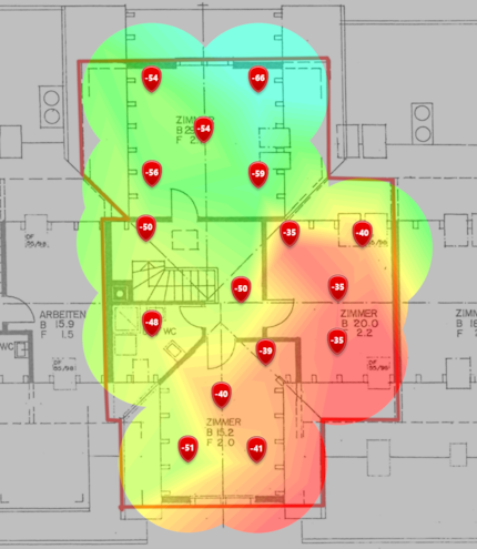 2.4 GHz signal level on the upper floor.