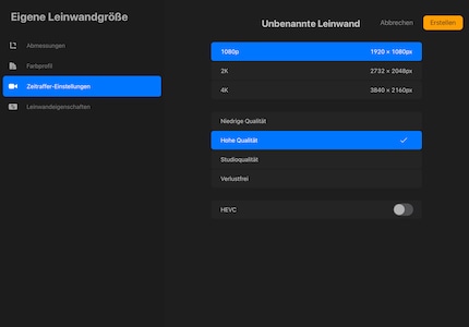 Procreate crea un video del tuo processo di pittura. Puoi impostare la qualità qui.
