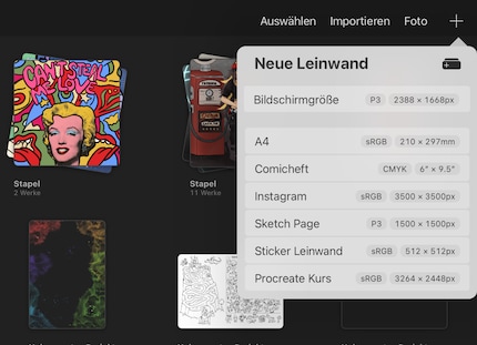 Nella pagina iniziale di Procreate, crea una nuova tela cliccando sul segno più in alto a destra.