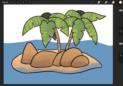 Se dipingi le onde più alte sul fondo, l'isola galleggia dolcemente nel mare aperto.