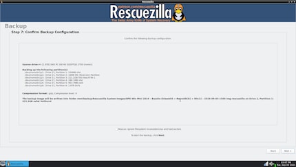 Vérifier le résumé et lancer le processus de sauvegarde.